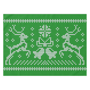 Ugly sweater jingle bells Christmas deers green Tablecloth