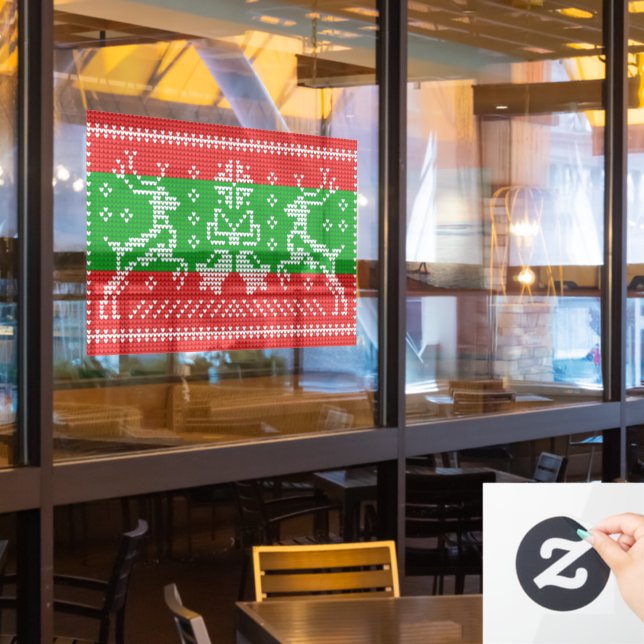 Ugly sweater jingle bells Xmas reindeers crochet (Restaurant Window)