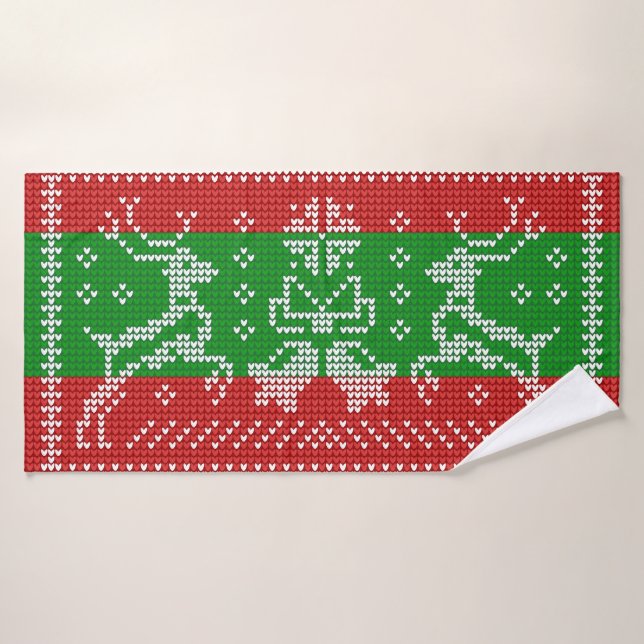 Ugly sweater jingle bells Xmas reindeers crochet Bath Towel (Bath Towel)