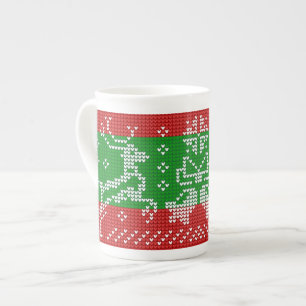 Ugly sweater jingle bells Xmas reindeers crochet Bone China Mug