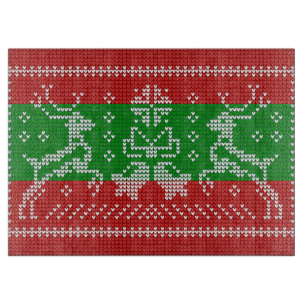 Ugly sweater jingle bells Xmas reindeers crochet Cutting Board