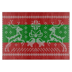 Ugly sweater jingle bells Xmas reindeers crochet Cutting Board