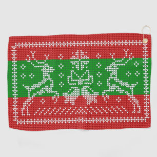 Ugly sweater jingle bells Xmas reindeers crochet Golf Towel