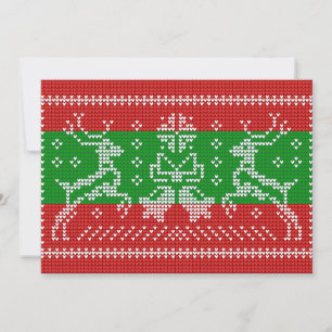 Ugly sweater jingle bells Xmas reindeers crochet Holiday Card