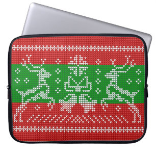 Ugly sweater jingle bells Xmas reindeers crochet Laptop Sleeve