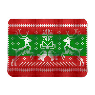 Ugly sweater jingle bells Xmas reindeers crochet Magnet