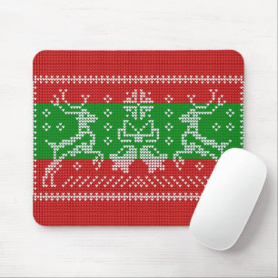 Ugly sweater jingle bells Xmas reindeers crochet Mouse Pad
