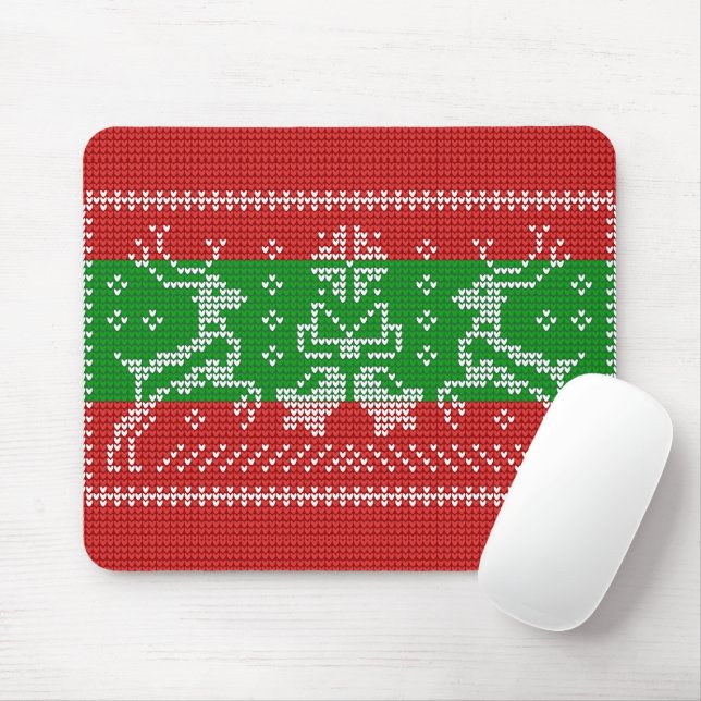 Ugly sweater jingle bells Xmas reindeers crochet Mouse Pad (With Mouse)
