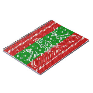 Ugly sweater jingle bells Xmas reindeers crochet Notebook
