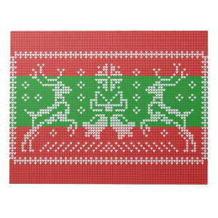 Ugly sweater jingle bells Xmas reindeers crochet Notepad
