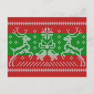 Ugly sweater jingle bells Xmas reindeers crochet Postcard