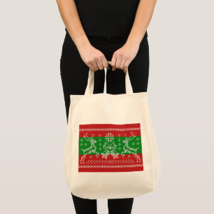 Ugly sweater jingle bells Xmas reindeers crochet Tote Bag