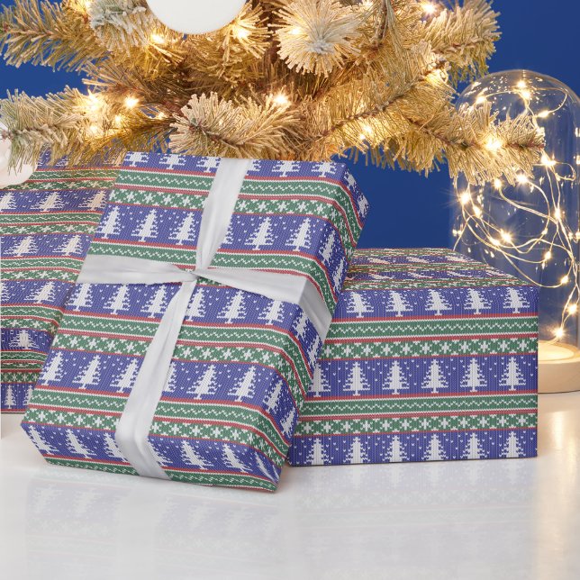 Ugly Sweater Knit Christmas Pattern | Blue Wrapping Paper (Holidays)