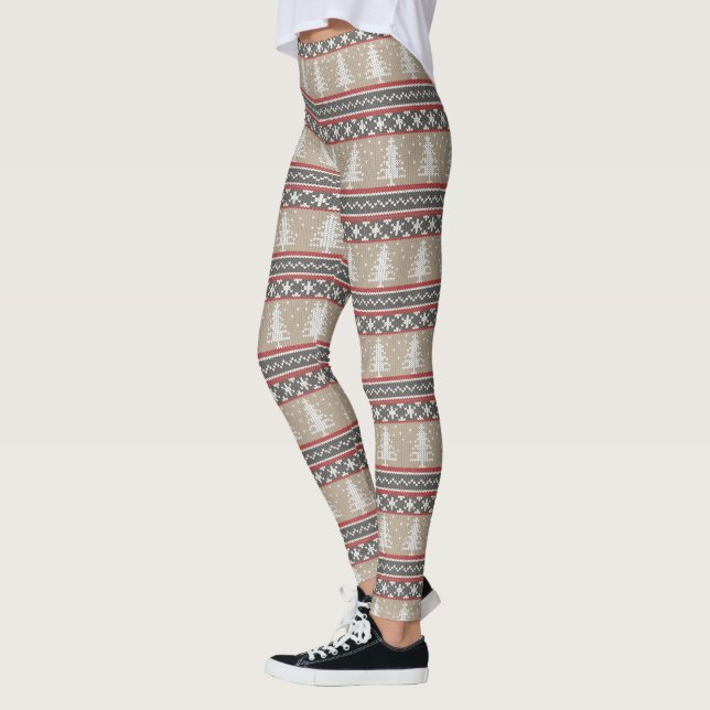 Ugly Sweater Knit Christmas Pattern | Tan Leggings (Left)
