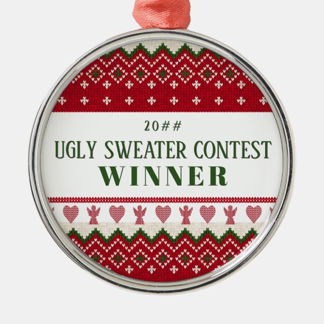 Ugly Sweater Knitted Hygge Angels Hearts Christmas Metal Ornament (Front)