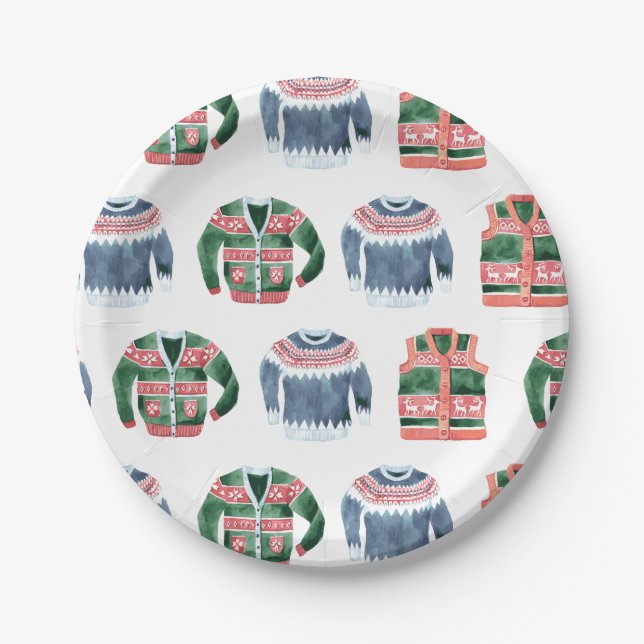 Ugly Sweater "Let's Get Ugly" Christmas Party Paper Plate (Front)