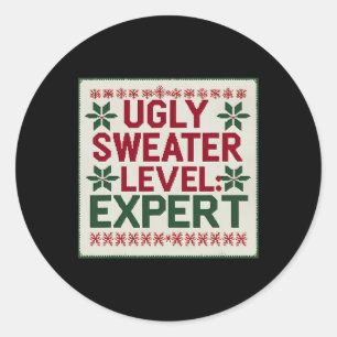 Ugly Sweater Level Expert Funny Christmas Sweaters Classic Round Sticker