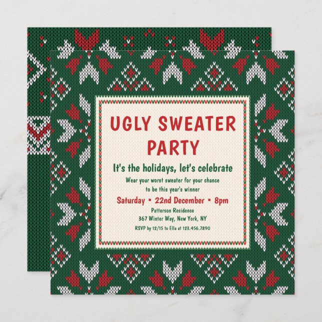 Ugly Sweater Modern Holiday Party Invitation (Front/Back)