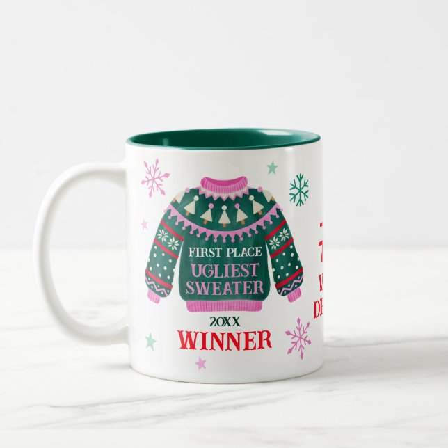 Ugly Sweater Party 1st Place Contest Prize Winner Two-Tone Coffee Mug (Left)