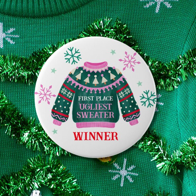 Ugly Sweater Party 1st Place Contest Winner 10 Cm Round Badge (Ugly Sweater Party 1st Place Contest Winner Button)