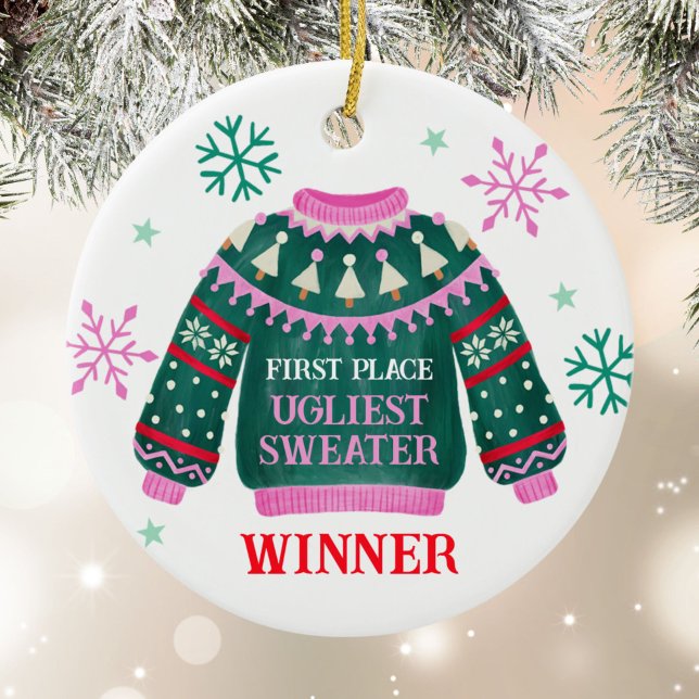 Ugly Sweater Party 1st Place Contest Winner Ceramic Ornament (Ugly Sweater Party 1st Place Contest Winner Ceramic Ornament)