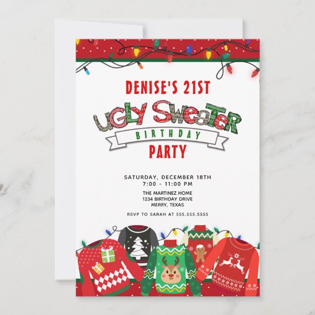 Ugly Sweater Party 21st Birthday Invitation (Front)