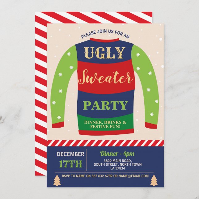 Ugly Sweater Party Christmas Festive Jumpers Snow Invitation (Front/Back)