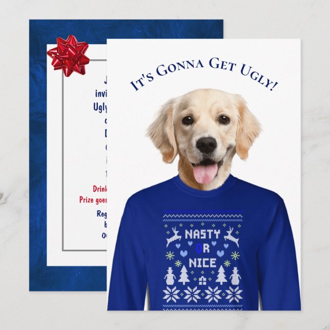 Ugly Sweater Party Golden Retriever Invitation (Front/Back)