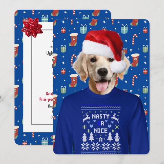 Ugly Sweater Party Golden Retriever Invitation (Front/Back)