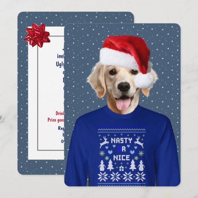 Ugly Sweater Party Golden Retriever Invitation (Front/Back)