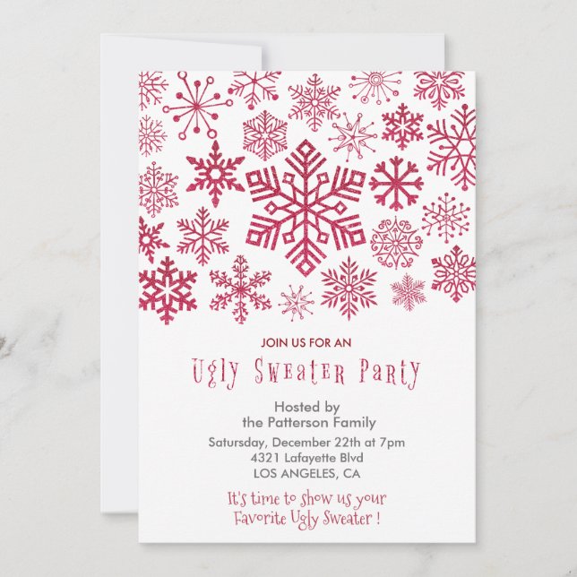 Ugly sweater party invitation Business Snowflakes (Front)