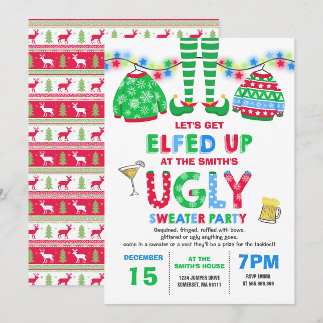 Ugly Sweater Party Invitation Christmas Elfed Up (Front/Back)
