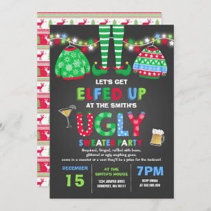 Ugly Sweater Party Invitation Christmas Elfed Up