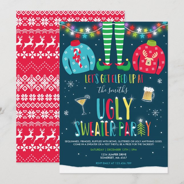 Ugly Sweater Party Invitation Christmas Elfed Up (Front/Back)