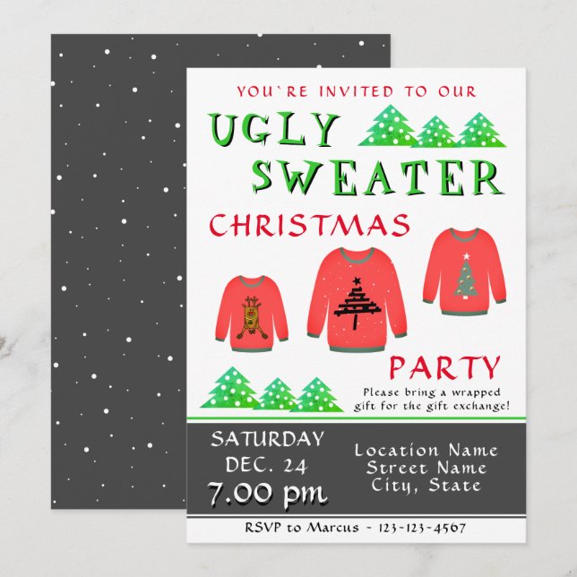 Ugly Sweater Party Invitation - Christmas Party (Front/Back)