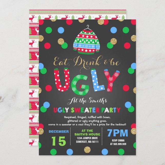 Ugly Sweater Party Invitation Eat Drink & Be Ugly (Front/Back)