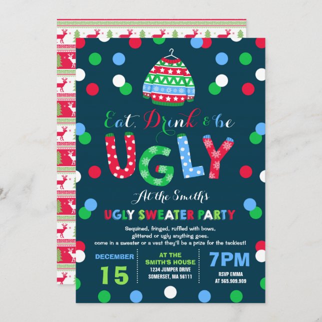 Ugly Sweater Party Invitation Eat Drink & Be Ugly (Front/Back)