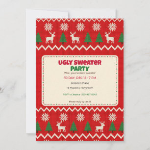 Ugly Sweater Party Invitation Funny Red Knit