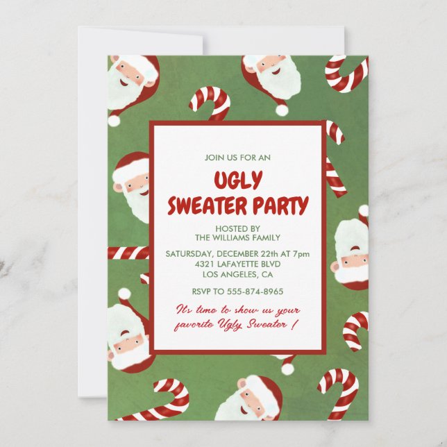 Ugly sweater party invite Cute Santa Barley Sugar (Front)