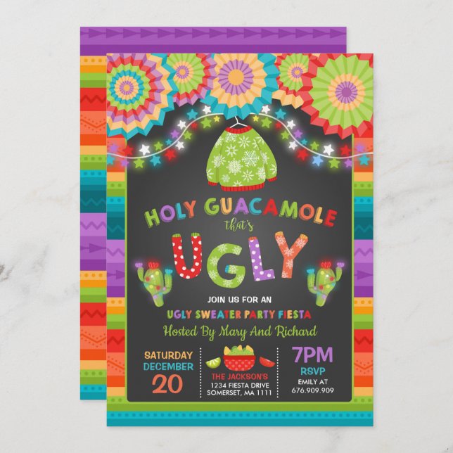 Ugly Sweater Party Invite  Fiesta Holy Guacamole (Front/Back)