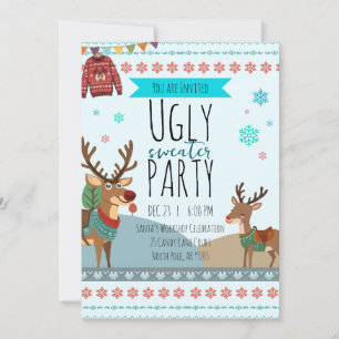 Ugly Sweater Party – Reindeer Snowflake Fun Invitation