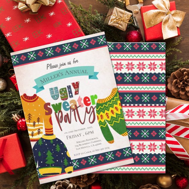Ugly Sweater Pattern Christmas Party Invitation (Ugly Sweater Pattern Christmas Party Invitation)