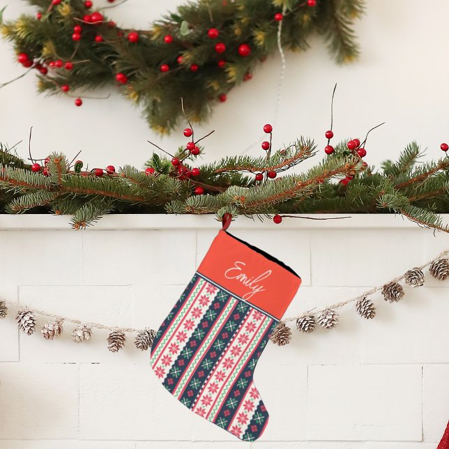  Ugly Sweater Pattern Cute Merry Christmas Large Christmas Stocking (Ugly Sweater Pattern Cute Merry Christmas Large Christmas Stocking)