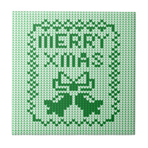 Ugly sweater pattern jingle bells and Merry Xmas w Ceramic Tile