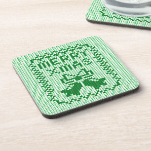 Ugly sweater pattern jingle bells and Merry Xmas w Coaster