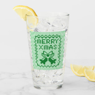 Ugly sweater pattern jingle bells and Merry Xmas w Glass