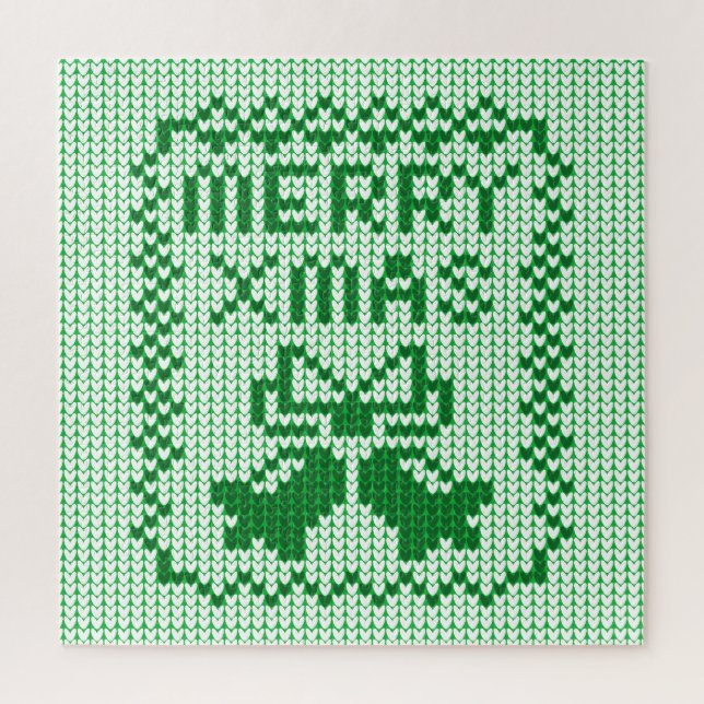 Ugly sweater pattern jingle bells and Merry Xmas w Jigsaw Puzzle (Vertical)