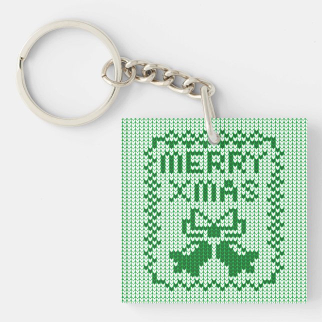 Ugly sweater pattern jingle bells and Merry Xmas w Key Ring (Front)
