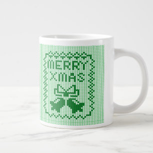 Ugly sweater pattern jingle bells and Merry Xmas w Large Coffee Mug
