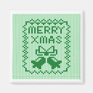 Ugly sweater pattern jingle bells and Merry Xmas w Magnet